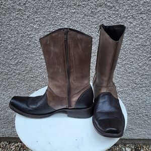 Men's Potro Rebeld Two-Tone Brown Leather Western Zip Boots 8.5